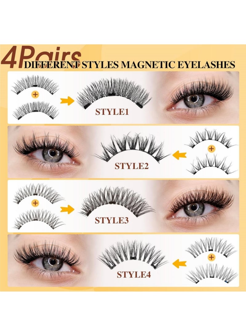 saykfoe Magnetic Eyelashes 4 Pair Reusable Magnetic Eyelashes with Applicator No Glue Needed Eyelashes Natural Look Lash Clusters Kit Easy to Wear and Remove (4 Pairs-A04) - Image 4
